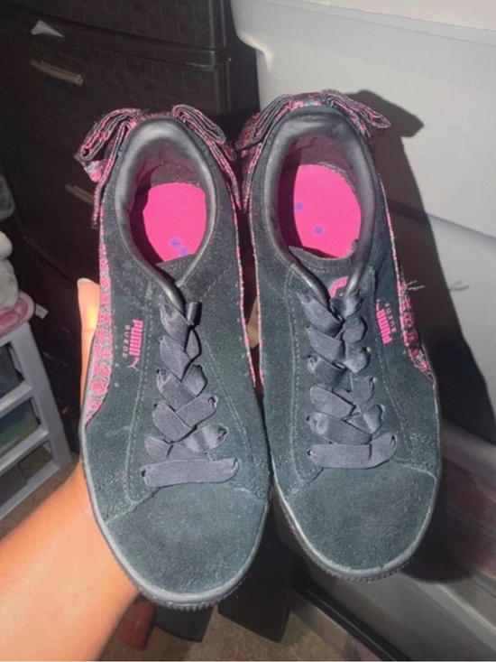 Puma Other - PUMA Kids Black Suede Sneakers with Pink Accents